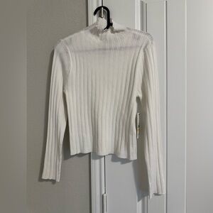 DKNY Ivory Ribbed Long Sleeve Top